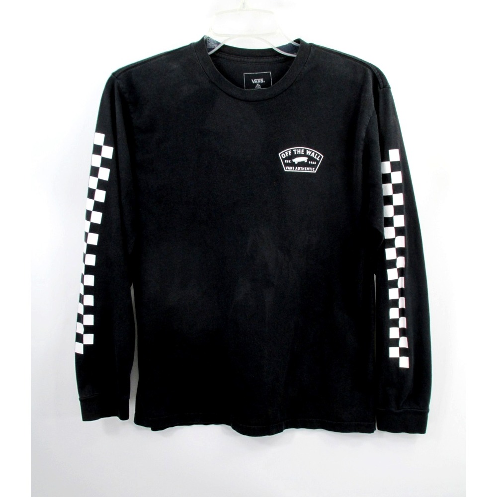 Vans Off The Wall Black Long Sleeve T-Shirt Youth XL 14 Checkered Logo Tee